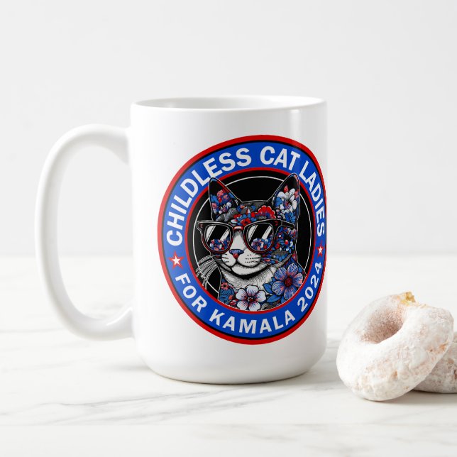 Childless Cat Ladies Vote Kamala US 2024 Dems  Coffee Mug (With Donut)