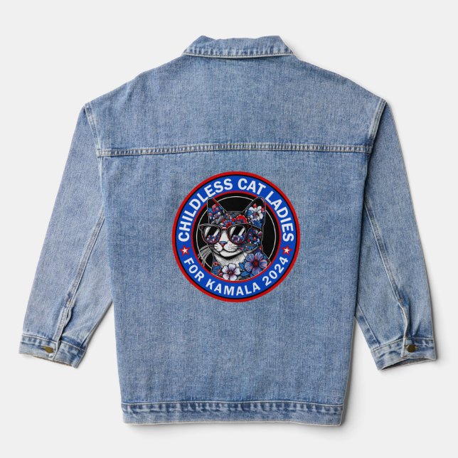 Childless Cat Ladies Vote Kamala US 2024 Dems  Denim Jacket (Back)