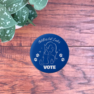 Childless Cat Ladies Vote Line Art Blue Button