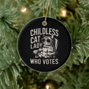 Childless Cat Lady 2024 Election Vote Kamala Ceramic Tree Decoration
