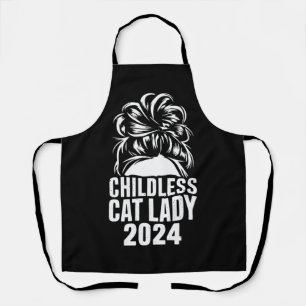 Childless Cat Lady 2024 Messy Bun American Flag Apron