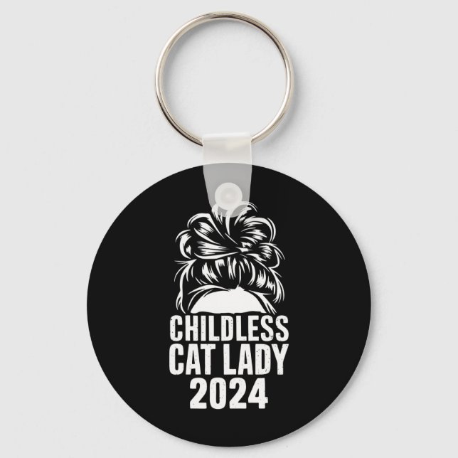 Childless Cat Lady 2024 Messy Bun American Flag  Key Ring (Front)