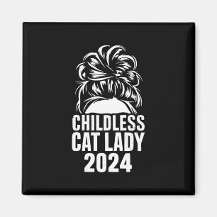Childless Cat Lady 2024 Messy Bun American Flag  Magnet