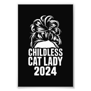 Childless Cat Lady 2024 Messy Bun American Flag  Photo Print