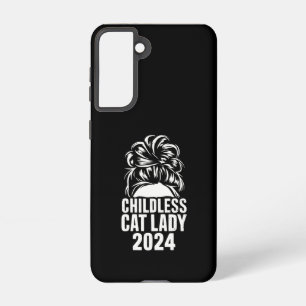 Childless Cat Lady 2024 Messy Bun American Flag  Samsung Galaxy Case