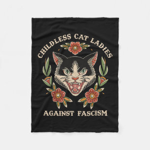 Childless Cat Lady Against Fascism Feminist Funny Fleece Blanket