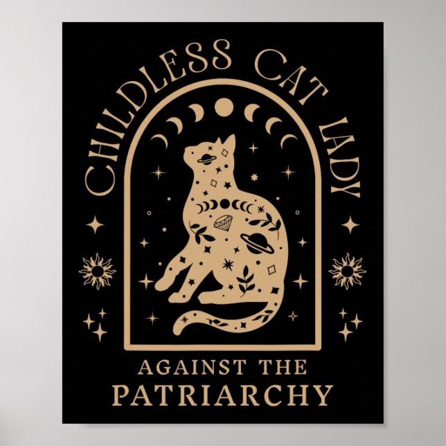 Childless Cat Lady Against Patriarchy Feminist Cat Poster (Front)