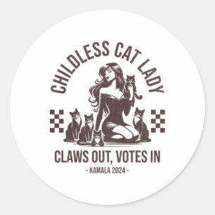 Childless Cat Lady Claws Out Classic Round Sticker