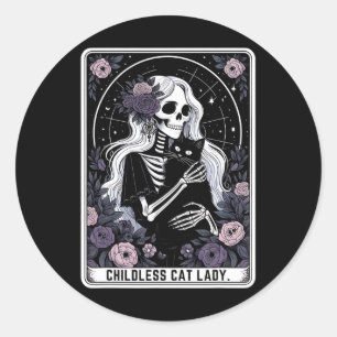 Childless Cat Lady Cute Gothic Skeleton Tarot Card Classic Round Sticker