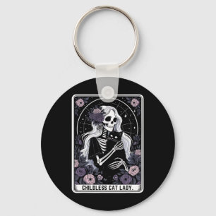 Childless Cat Lady Cute Gothic Skeleton Tarot Card Key Ring