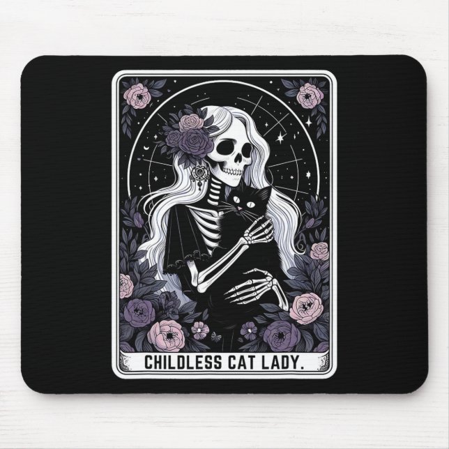 Childless Cat Lady Cute Gothic Skeleton Tarot Card Mouse Mat (Front)