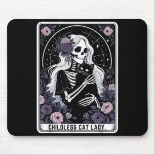Childless Cat Lady Cute Gothic Skeleton Tarot Card Mouse Mat