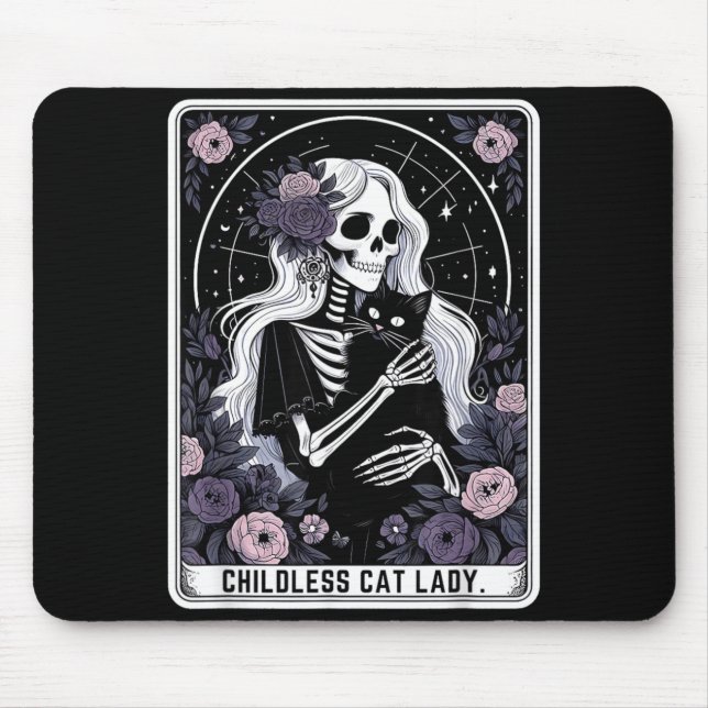 Childless Cat Lady Cute Gothic Skeleton Tarot Card Mouse Mat (Front)