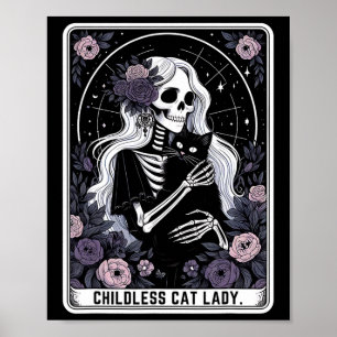Childless Cat Lady Cute Gothic Skeleton Tarot Card Poster