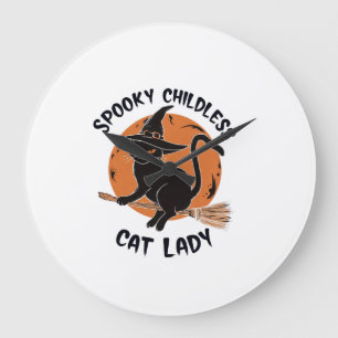 Childless Cat Lady Halloween Spooky Witch Election Large Clock