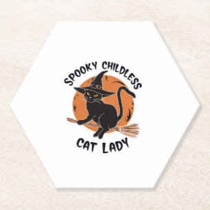 Childless Cat Lady Halloween Spooky Witch Election Paper Coaster