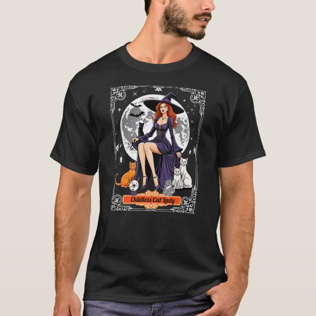 Childless Cat Lady Halloween Witch Cats Witchy Spo T-Shirt (Front)