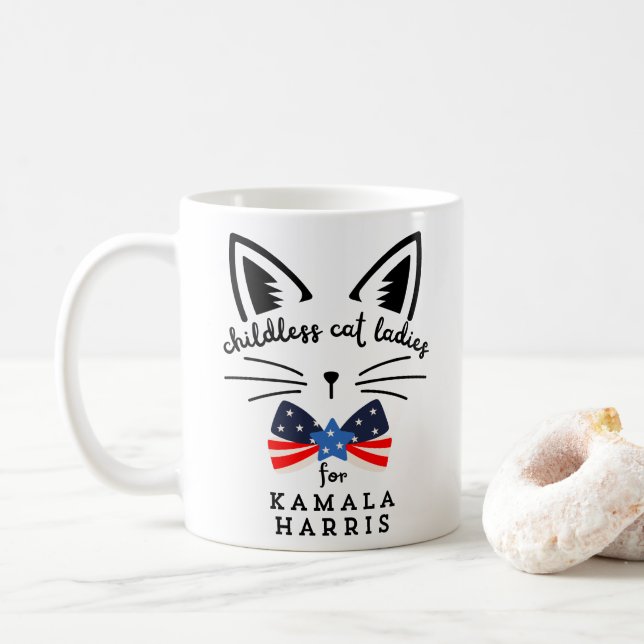 Childless Cat Lady Kamala Harris 2024 President  Coffee Mug (With Donut)