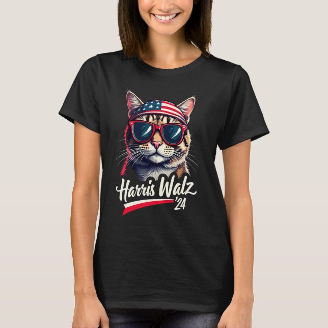 Childless Cat Lady Ladies is Voting Harris Walz T-Shirt (Front)
