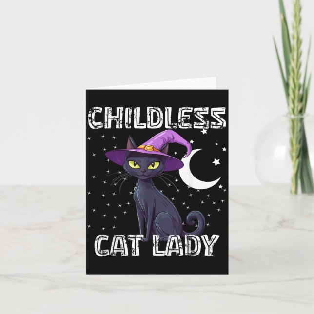 Childless Cat Lady Spooky Witch Hat Cat Black Card (Front)