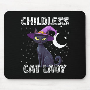 Childless Cat Lady Spooky Witch Hat Cat Black Mouse Mat