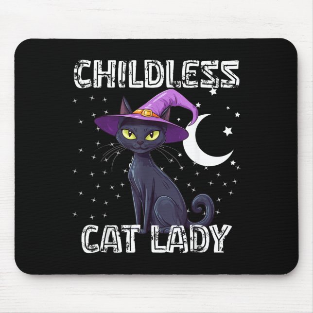 Childless Cat Lady Spooky Witch Hat Cat Black Mouse Mat (Front)