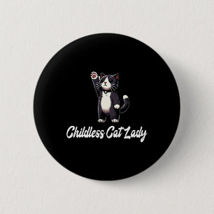 Childless Cat Lady -tuxedo Cat Raising Paw- Funny 6 Cm Round Badge