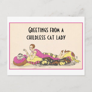 Childless Cat Lady Vintage Postcard