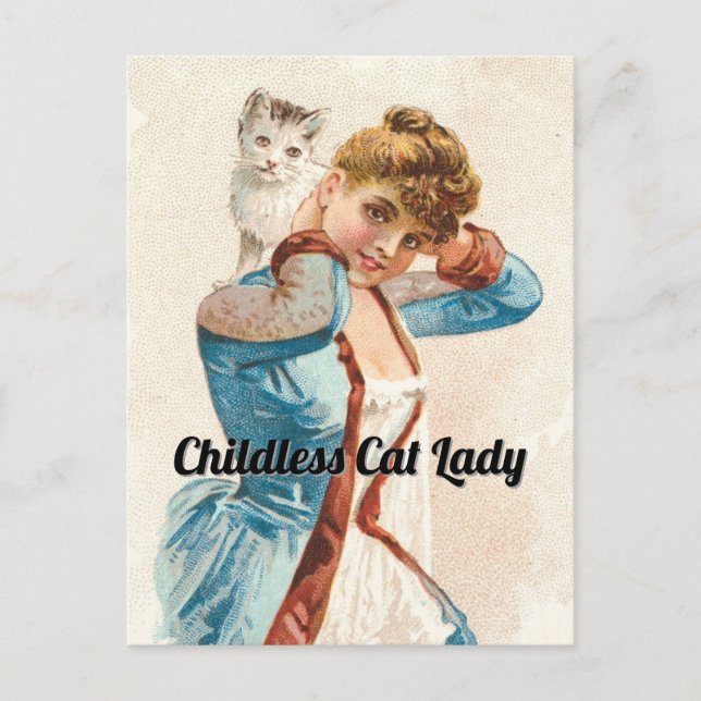 Childless Cat Lady Vintage Postcard (Front)