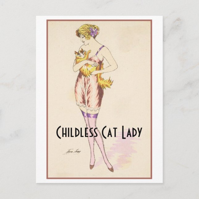 Childless Cat Lady Vintage Postcard (Front)