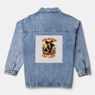 Childless cat lady witch - funny witchy black cat  denim jacket