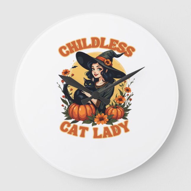 Childless cat lady witch - funny witchy black cat  large clock (Front)