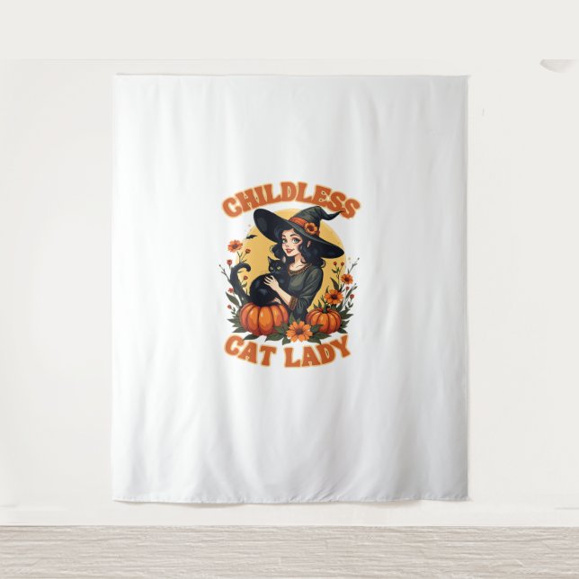 Childless cat lady witch - funny witchy black cat  tapestry (Front)