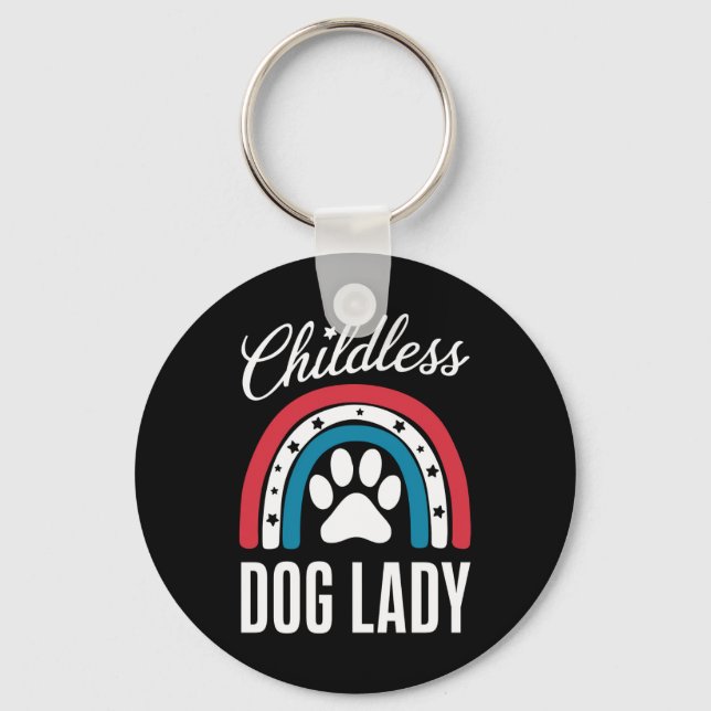 Childless Dog Lady Election Vote 2024 Rainbow USA Key Ring (Front)
