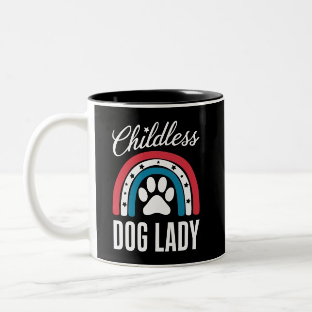 Childless Dog Lady Election Vote 2024 Rainbow USA Two-Tone Coffee Mug (Left)