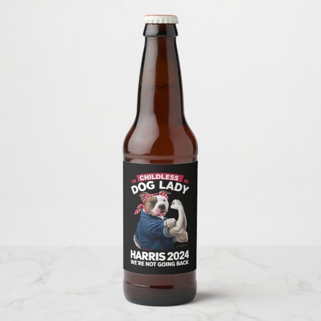 Childless Dog Lady Is Voting Kamala Election 2024 Beer Bottle Label (Front)