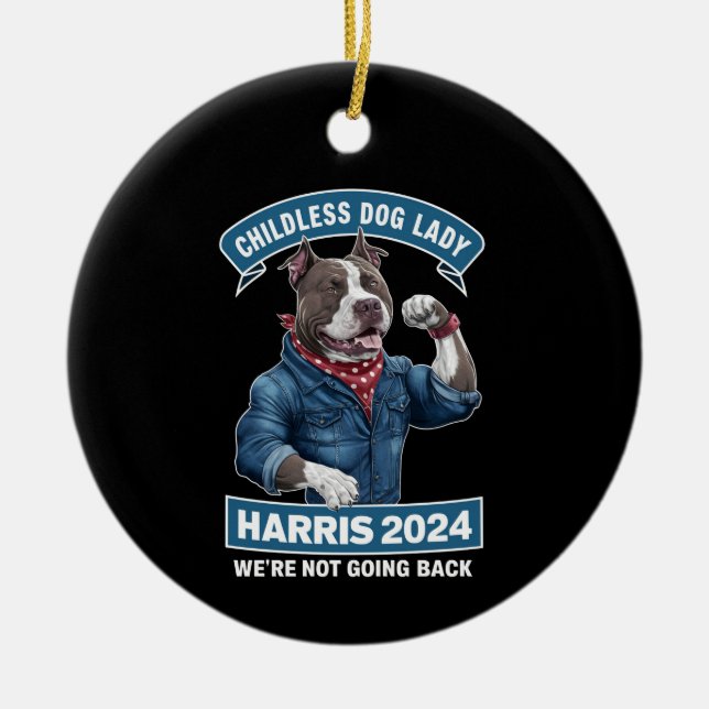 Childless Dog Lady is Voting Kamala Election 2024 Ceramic Tree Decoration (Front)
