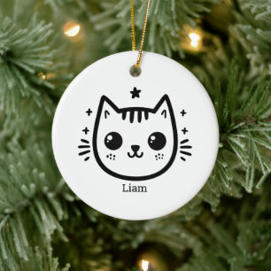 Childlike Drawing Black and White Minimalist Ceramic Tree Decoration