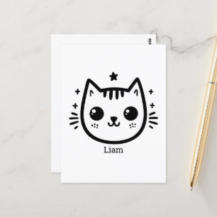 Childlike Drawing Black and White Minimalist Postcard