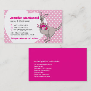 Childminder baby sitter carer pink kangaroo cards