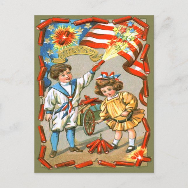 Children American Flag Fireworks Firecracker Postcard (Front)