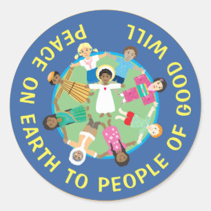 Children and Jesus Peace Ceramic Ornament Classic Round Sticker