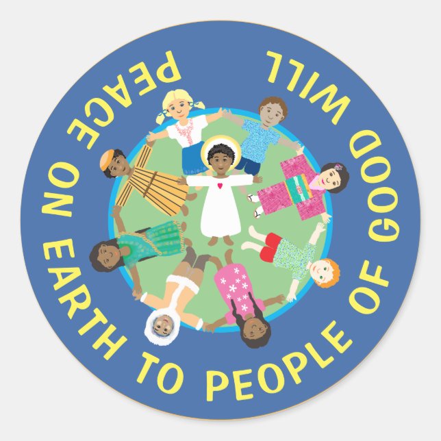 Children and Jesus Peace  Ceramic Ornament Classic Round Sticker (Front)