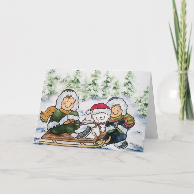 Children and Puppy Christmas Card (Front)