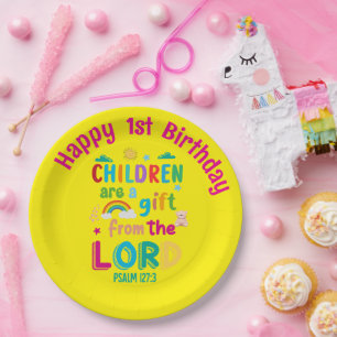 "Children Are a Gift from the Lord" Custom yellow Paper Plate