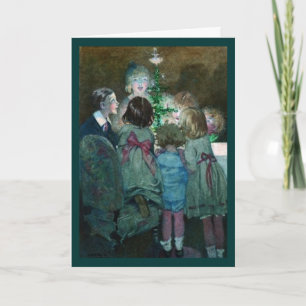 Children around the Christmas tree, vintage Holiday Card