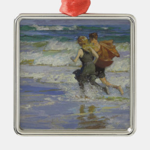 Children at the Beach (by Edward Henry Potthast) Metal Tree Decoration