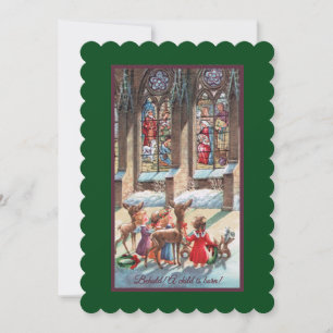 Children At The Church Window Christmas Holiday Card