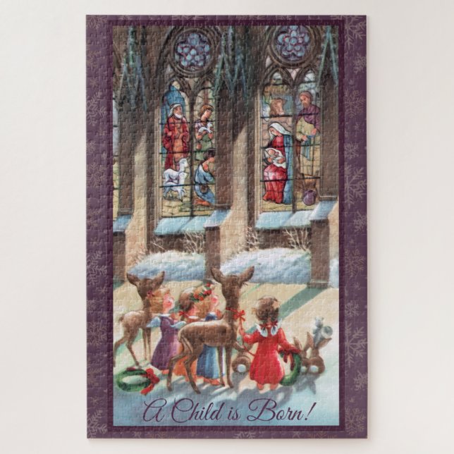 Children at the Church Window Christmas  Jigsaw Puzzle (Vertical)