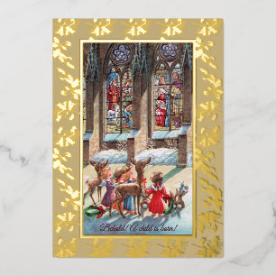 Children at the Church Window Foil Christmas Card